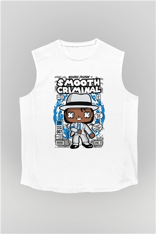 Michael Jackson Smooth Criminal Baskılı Unisex Beyaz Kolsuz Tişört