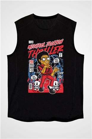 Michael Jackson Thriller Baskılı Unisex Siyah Kolsuz Tişört