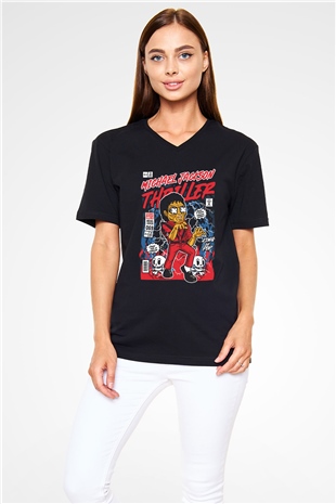 Michael Jackson Thriller Baskılı Unisex Siyah V Yaka Tişört