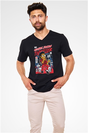 Michael Jackson Thriller Baskılı Unisex Siyah V Yaka Tişört