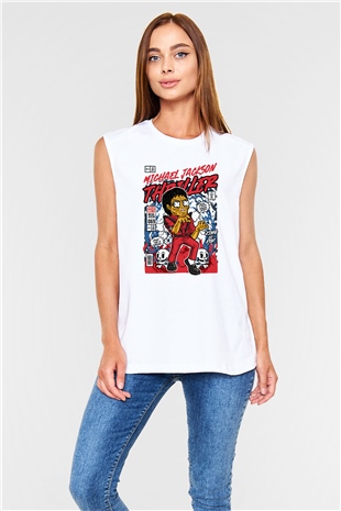 Michael Jackson Thriller Baskılı Unisex Beyaz Kolsuz Tişört