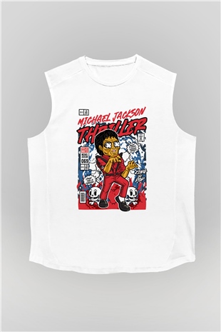 Michael Jackson Thriller Baskılı Unisex Beyaz Kolsuz Tişört