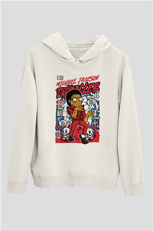 Michael Jackson Thriller Baskılı Unisex Beyaz Hoodie