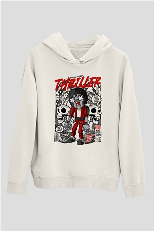 Michael Jakson Zombie Baskılı Unisex Beyaz Hoodie