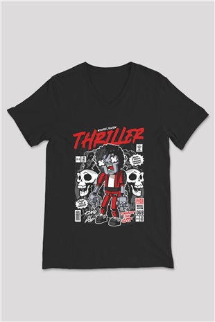 Michael Jakson Zombie Baskılı Unisex Siyah V Yaka Tişört