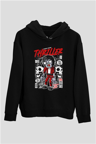 Michael Jakson Zombie Baskılı Unisex Siyah Hoodie