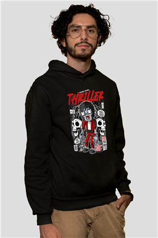 Michael Jakson Zombie Baskılı Unisex Siyah Hoodie