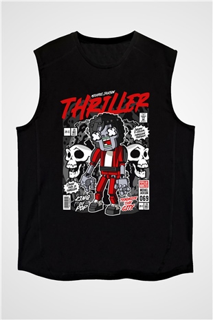 Michael Jakson Zombie Baskılı Unisex Siyah Kolsuz Tişört