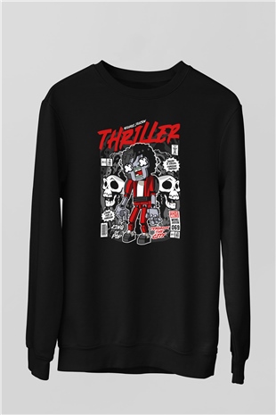 Michael Jakson Zombie Baskılı Unisex Siyah Sweatshirt