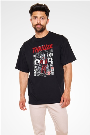 Michael Jakson Zombie Baskılı Unisex Siyah Oversize Tişört