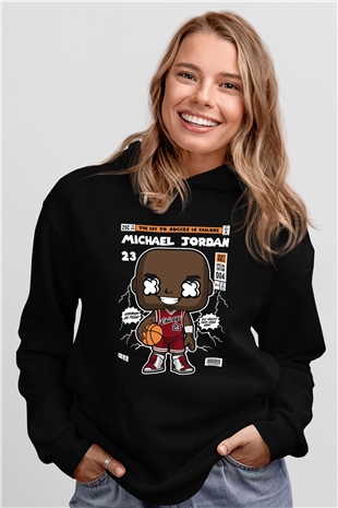 Michael Jordan Baskılı Unisex Siyah Hoodie