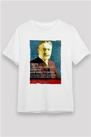 Michael Pupin Alıntı Baskılı Unisex Beyaz Tişört - Tshirt