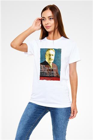 Michael Pupin Alıntı Baskılı Unisex Beyaz Tişört - Tshirt