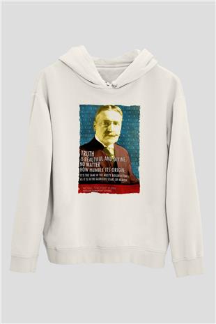 Michael Pupin Alıntı Baskılı Unisex Ekru Hoodie