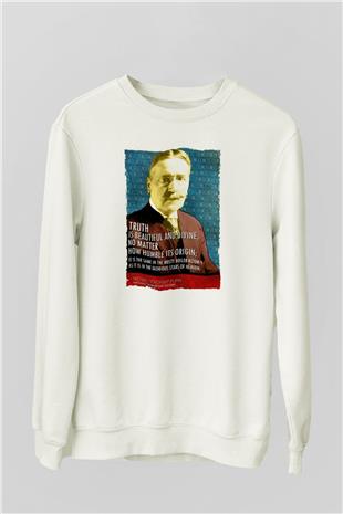 Michael Pupin Alıntı Baskılı Unisex Ekru Sweatshirt