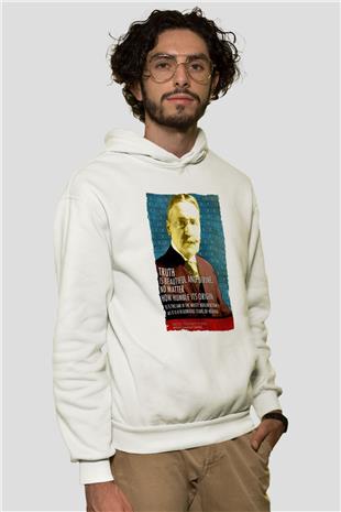 Michael Pupin Alıntı Baskılı Unisex Ekru Hoodie