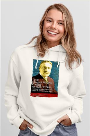 Michael Pupin Alıntı Baskılı Unisex Ekru Hoodie
