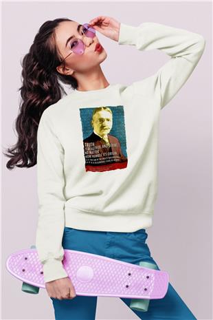 Michael Pupin Alıntı Baskılı Unisex Ekru Sweatshirt