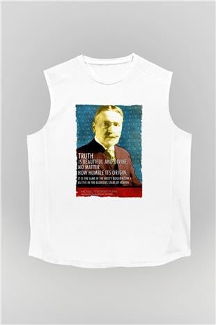 Michael Pupin Alıntı Baskılı Unisex Kolsuz Beyaz Tişört - Tshirt