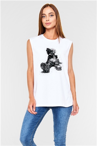 Mickey Baskılı Unisex Beyaz  Kolsuz Tişört