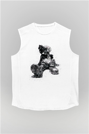 Mickey Baskılı Unisex Beyaz  Kolsuz Tişört