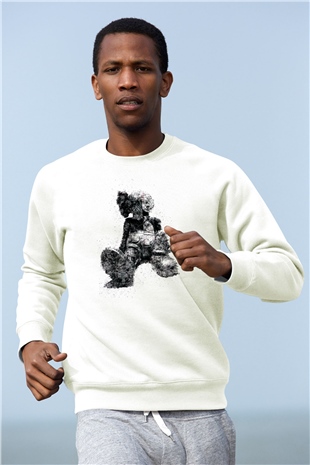Mickey Baskılı Unisex Beyaz  Sweatshirt