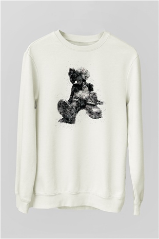 Mickey Baskılı Unisex Beyaz  Sweatshirt
