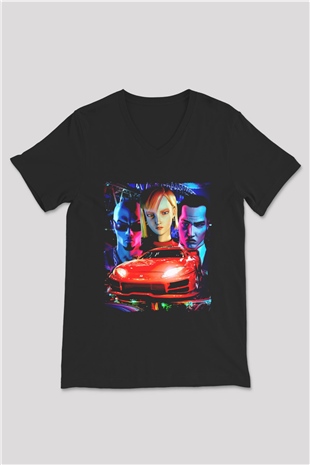 Midnight Club Siyah Unisex V Yaka Tişört