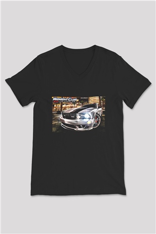 Midnight Club Siyah Unisex V Yaka Tişört T-Shirt