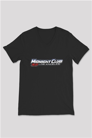 Midnight Club Siyah Unisex V Yaka Tişört