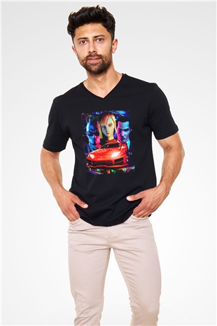 Midnight Club Siyah Unisex V Yaka Tişört