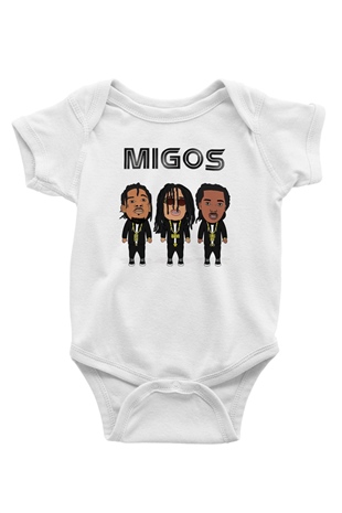 Migos Baskılı Beyaz Unisex Bebek Body - Zıbın