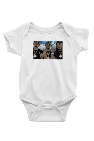 Migos Baskılı Beyaz Unisex Bebek Body - Zıbın