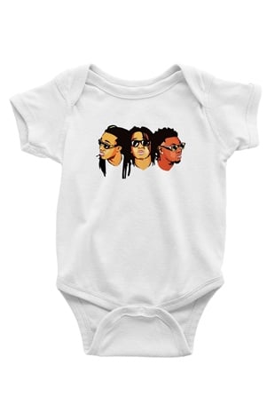 Migos Baskılı Beyaz Unisex Bebek Body - Zıbın