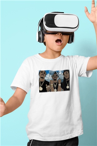 Migos Baskılı Beyaz Unisex Çocuk Tişört