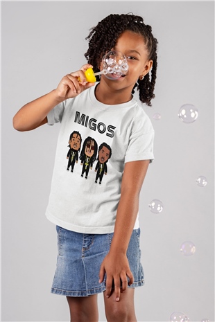 Migos Baskılı Beyaz Unisex Çocuk Tişört