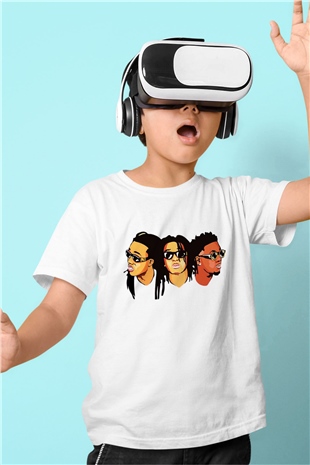 Migos Baskılı Beyaz Unisex Çocuk Tişört