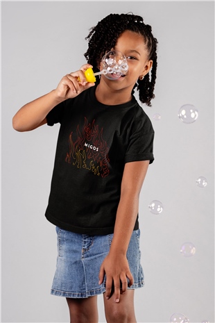 Migos Baskılı Siyah Unisex Çocuk Tişört