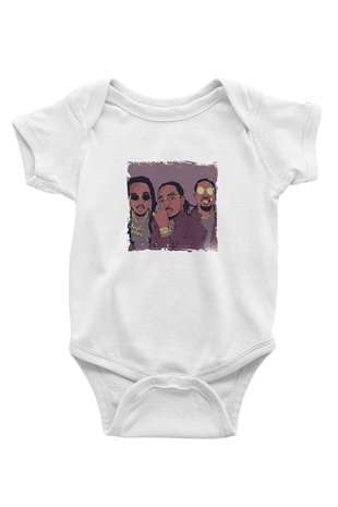 Migos Baskılı Unisex Beyaz Bebek Body - Zıbın