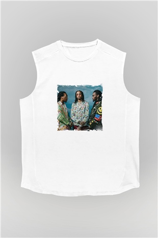 Migos Baskılı Unisex Beyaz Kolsuz Tişört