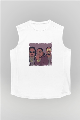 Migos Baskılı Unisex Beyaz Kolsuz Tişört
