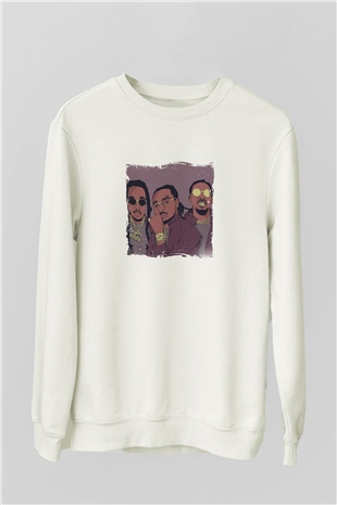 Migos Baskılı Unisex Beyaz Sweatshirt