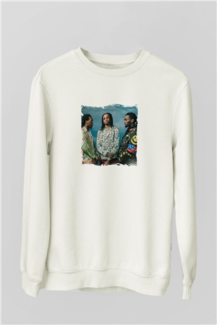 Migos Baskılı Unisex Beyaz Sweatshirt