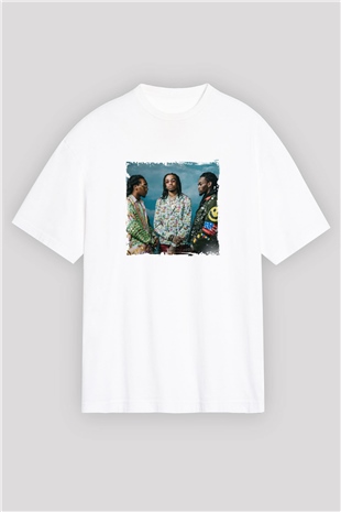 Migos Baskılı Oversize Beyaz Tişört