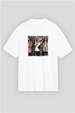 Migos Baskılı Oversize Beyaz Tişört