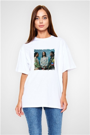Migos Baskılı Oversize Beyaz Tişört