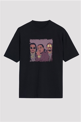 Migos Baskılı Unisex Oversize Siyah Tişört