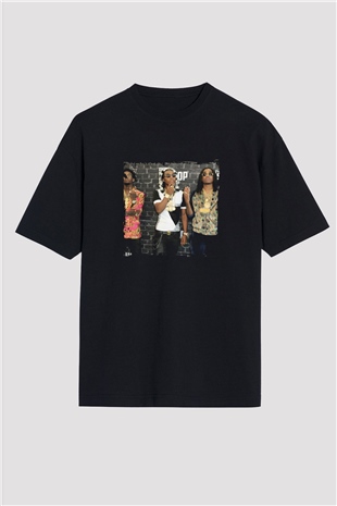 Migos Baskılı Unisex Oversize Siyah Tişört