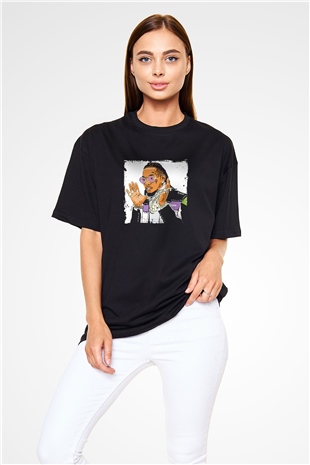 Migos Baskılı Unisex Oversize Siyah Tişört
