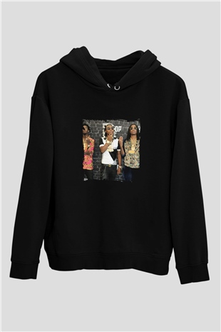 Migos Baskılı Unisex Siyah Hoodie